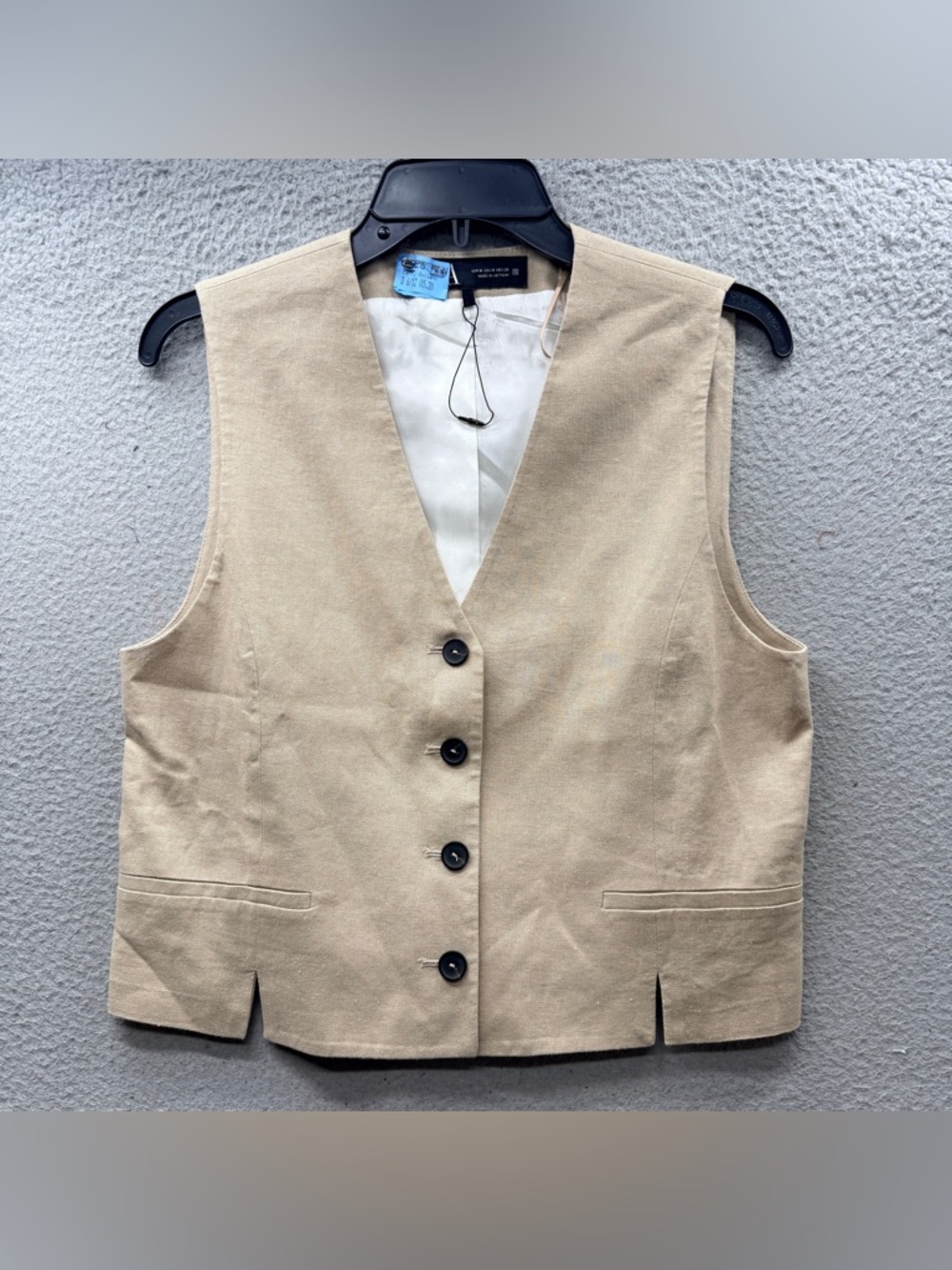 ZARA Lined Beige Sleeveless Short Cropped Button Up Vest Top Women's Size M